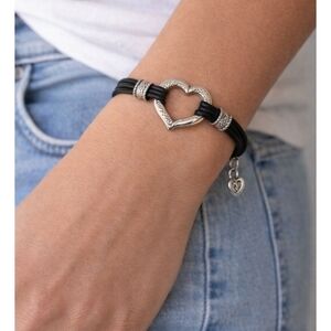 Brighton Silver and Black Heart Charm Bracelet